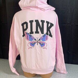 Victoria's Secret PINK Ivy Fleece Campus Full-Zip Hoodie Pink Tulip Butterfly
